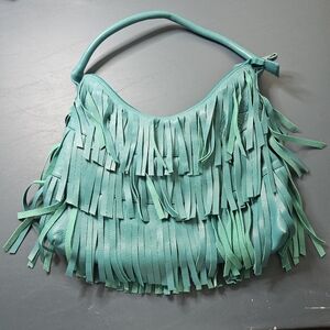 Scully Leather Fringe Teal Shoulder Bag
